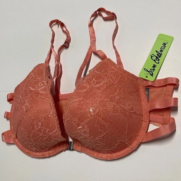 Sam Edelman Strappy Lace T-shirt Bra in Shell Pink NWT Women’s Size 34C - Picture 1 of 8